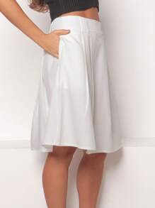 Plain Midi Skirt With Pocket In Marrant Fabric - 白色 - 查看 7
