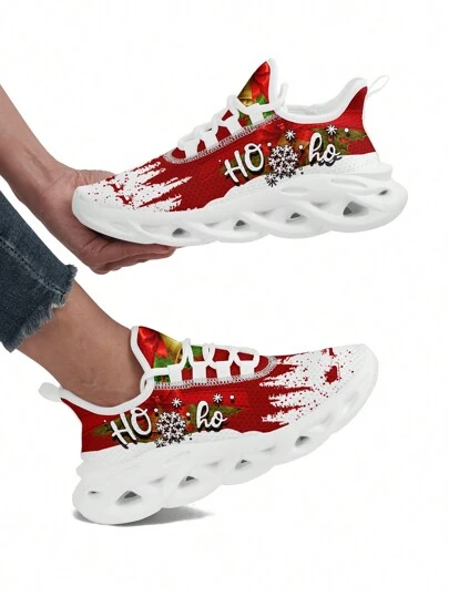 Merry Christmas Women's Sneakers, Lightweight Low Top Lace Up Shoes, Women's Fashion Outdoor Shoes