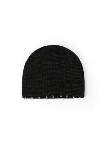 1pc Ear Protection Casual Unique Solid Color Beanie Hat, Acrylic Yarn Ball Embellished Knit Hat With Metallic Thread, For Autumn/Winter Street, Party Wear