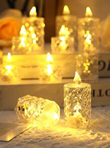 3/12/24pcs Large Acrylic Crystal Pattern LED Electronic Candle Lights, Battery Operated, Rose Pattern Projection Tea Candle Lights, Flameless Candle Lights, Suitable For Wedding, Valentine's Day, Christmas, Holidays, Home Decor, Christmas Table Decor - Huang Guang - View 8
