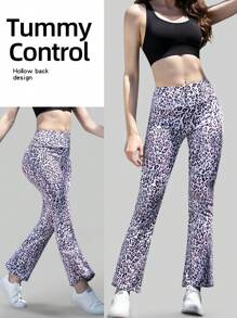 1pc Women Digital Print Tie Dye Wide Leg Yoga Pants High Waist Flared Workout Leggings For Outdoor Sports - Baby Pink - View 1