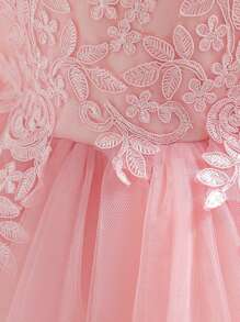 Baby Girls' Pink Long Sleeve Elegant Tulle Princess Dress, Suitable For Parties - Pink - View 6