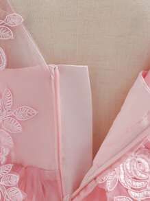 Baby Girls' Pink Long Sleeve Elegant Tulle Princess Dress, Suitable For Parties - Pink - View 5