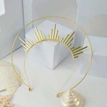 1件优雅金色光环皇冠头饰 - 女神头饰女王皇冠新娘头箍，拍照道具，派对，宴会，节日，服装，万圣节 - 金色 - 查看 10