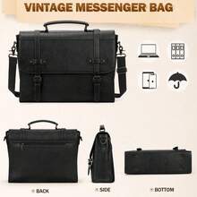 Túi đeo chéo nam 17 inch chống thấm nước bằng da cổ điển đựng máy tính xách tay cỡ lớn Túi đeo vai đựng máy tính cho văn phòng, kinh doanh, du lịch, trường đại học, Halloween, Giáng sinh, mùa thu, túi đựng máy tính đại học - màu đen - Xem 8