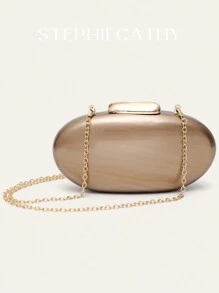 STEPHIECATHY 奢华品牌优雅女士亚克力磁铁闭合手拿包纯色椭圆形独家设计长链晚宴包非常适合晚宴鸡尾酒会