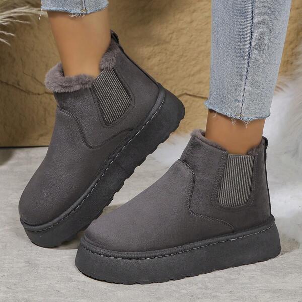 Botas de nieve planas con pelaje nuevas para mujer en invierno 2023, botas de plataforma con forro de peluche cálido y sin cordones, estilo universitario