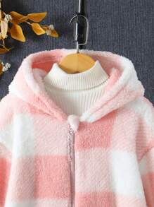 Tween Girl Oversized Plaid Fuzzy Cardigan, Warm For Winter, Suitable For Everyday Occasions