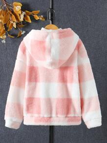 Tween Girl Oversized Plaid Fuzzy Cardigan, Warm For Winter, Suitable For Everyday Occasions