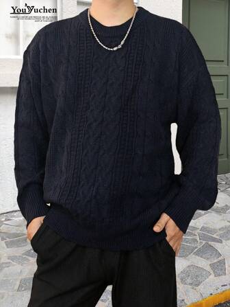 YouYuchen Plus Size Men's Fashionable Stylish Solid Color Knitted Sweater