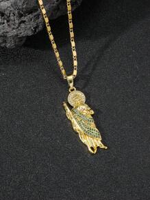 1 件金色欧洲宗教元素绿色方晶锆石耶稣基督圣裘德吊坠项链男士，优质铜锆石人物吊坠