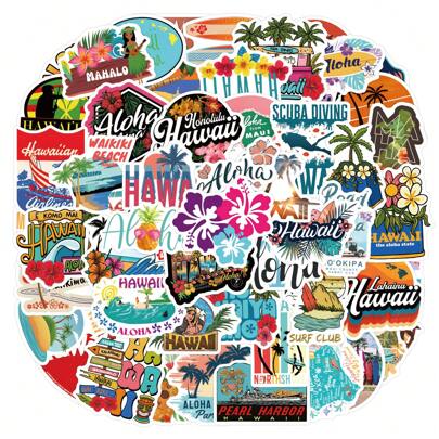 חמוד הוואי קיץ מדבקות עמיד למים לבקבוקי מים, 55 יחידות Hapiuen Sun Beach Sea Sticks Pack למחשב נייד Scrapbook מדבקות מטען למטען, מדבקות מגניבות לילדים בני נוער בנות מתנה, מסיבה