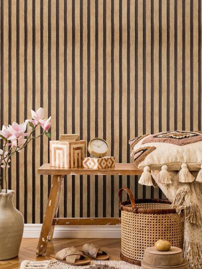 Roll Of Retro Oak Gestreepte Wallpaper 3D Home ation, Kitchen Cabinets, Tables Chairs, Room Backgrounds, Renovation DIY, Waterproof, Stain Resistant, Easy To Clean, Self Adhesive, Peel Paste Wand Stickers, Stickers Panels, Paper, Wallpapers, ation Items Refresh Your Home, Festival Birthday Graduation Bathroom Bedroom Stuff Living Ho view 7