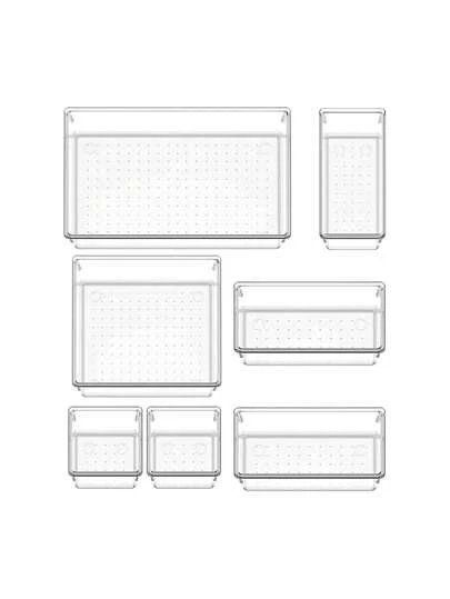 7 件/套透明塑料抽屉整理盒，多用途，包含 4 种尺寸办公桌抽屉分隔盒，适用于化妆品、珠宝、厨房、卧室、浴室、办公室储藏室装饰家居装饰秋季装饰卧室装饰阳光旅行凉爽