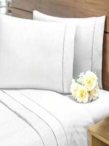 3-Piece Double Bed Sheet 400 Thread Count Cotton - 白色 - 查看 2