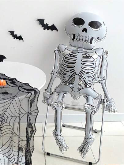 1pc Giant Skeleton Halloween Balloon, Foil Skull Ghost Halloween Decoration Party Helium Balloon, Halloween Party Supplies
