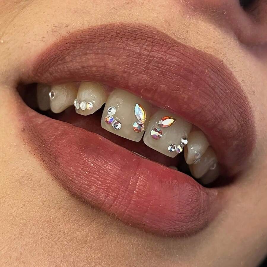 48 件闪亮蝴蝶水晶牙齿首饰套装，奢华仿水钻牙齿装饰，DIY 高端牙齿配件，专业时尚牙齿宝石，适合日常、节日、派对 - 48pcs炫彩色 - 查看 1