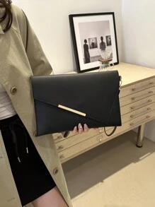 时尚潮流纯色鳄鱼纹手拿包信封包，非常适合派对婚礼舞会晚宴/宴会，搭配节日派对礼服晚礼服和亮片礼服 - 黑色 - 查看 4