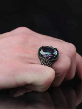 Anillo de hombre de diseño único y de nicho de moda retro, de diseño creativo y colorido con forma de huevo, lujoso y elegante, de estilo europeo y americano