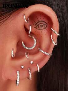 IRONBOX 1PC Surgical Steel Hinged Nose Rings Hoops 16G Clicker Septum Rings Cartilage Hoop Earrings For Women Men Daith Lip Helix Tragus Conch Nose Piercing Jewelry 8mm