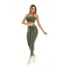 Women's 3D Fitness Braided Top Set - 綠色 - 查看 5