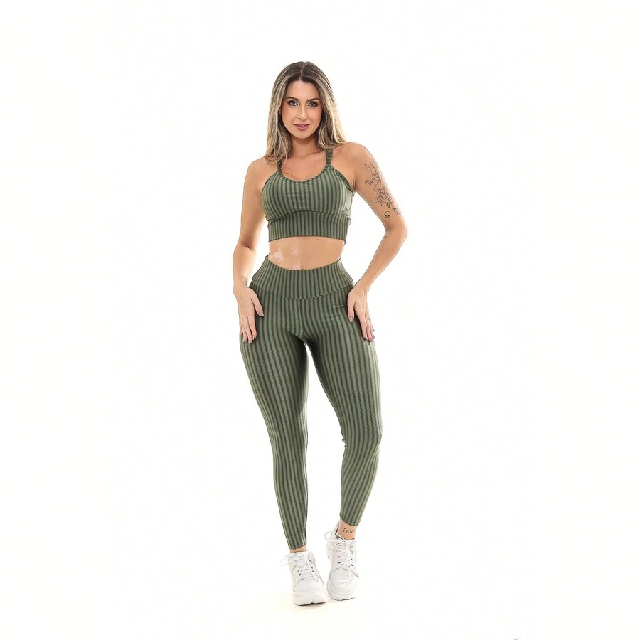 Women's 3D Fitness Braided Top Set - 綠色 - 查看 1