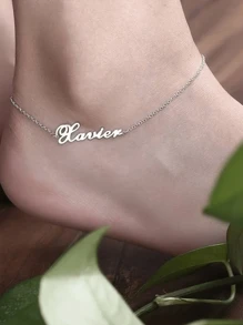 Custom Name Anklets For Women Stainless Steel Customized Ankle Bracelet On The Leg Jewelry Female Personalized Foot Chain Beach Vacation Gifts Birthday Party Gifts For Family And Friends - Silver - View 6