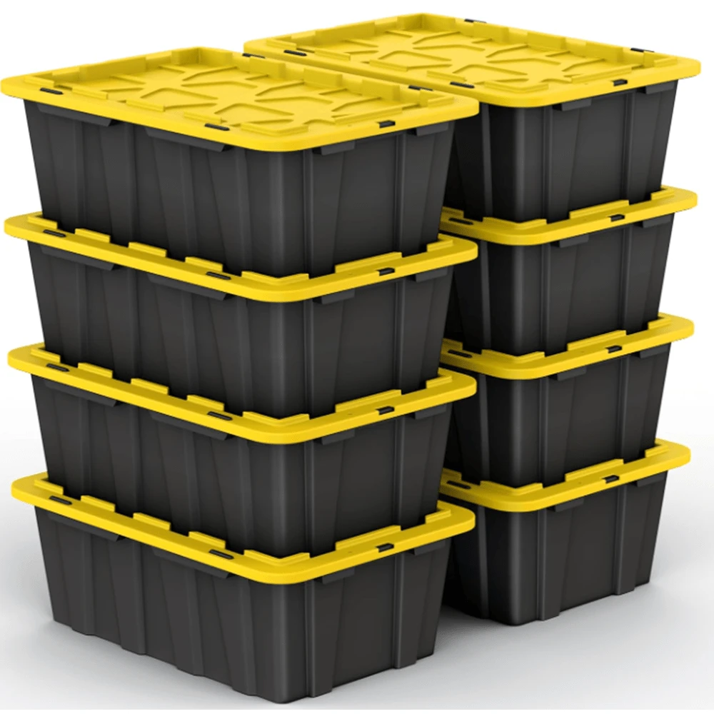 8 PACK 12 Gallon Plastic Storage Bin Tote Organizing Container With Ultra Durable Secure Latching Lids, Stackable, Extra Strength Clear With Built In Handle - Black And Yellow - Yellow Black - View 1