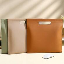 A4 Thick Litchi Pattern Leather Document Folder, Office Pouch Briefcase File Storage Back To School, School Supplies