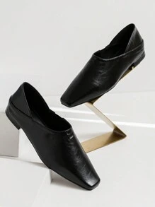 2025秋季新款黑色百搭舒适一脚蹬乐福鞋复古英伦风方头平底鞋女两穿