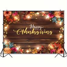 1 pieza de fondo de decoración de fiesta con tema de flores de madera del país del feliz Día de Acción de Gracias de 210*150/150*100/100*75CM, fondo de madera de cosecha de otoño con luces, flores y hojas, adecuado para banners de fiestas temáticas, photobooth, decoración de habitaciones y estudios, decoración de locales, suministros para fiestas, Navidad - Multicolor - Ver 9