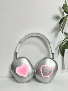 1pair TPU Transparent Anti-Fall Soft Earphone Case With Colorful Heart & Bow Decor Compatible With Airpods Max - Pink - View 4