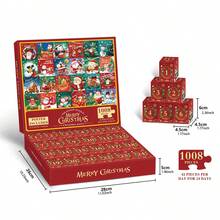 圣诞装饰 1008 块圣诞倒计时拼图，创意纸质拼图玩具，圣诞快乐礼物 - 彩色 - 查看 7