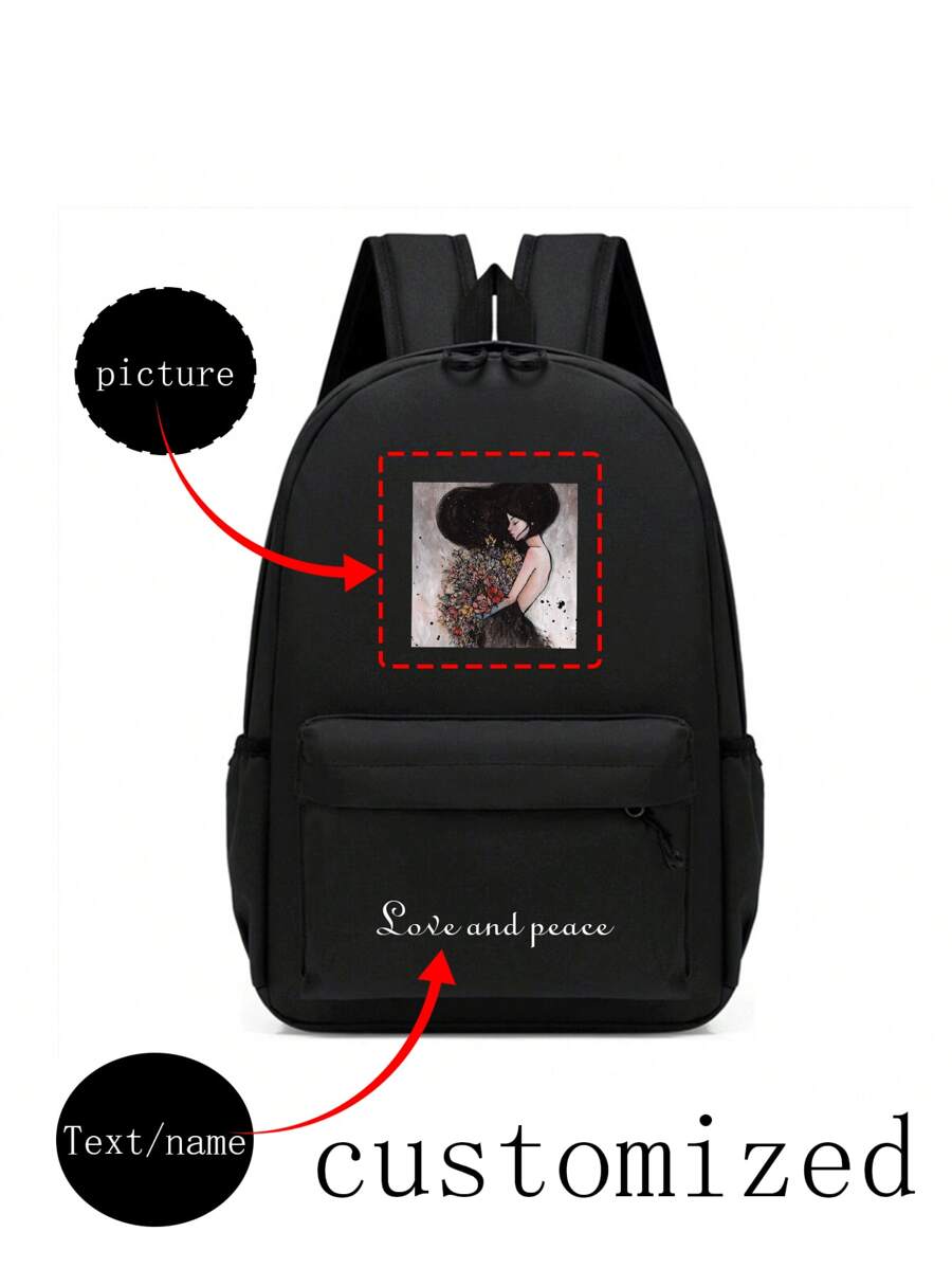 Dây đeo vai có thể tùy chỉnh, Tên có thể tùy chỉnh, Văn bản có thể tùy chỉnh, Ảnh có thể tùy chỉnh, Tự làm, Màu trơn, Tối giản, Dung tích lớn, Nhẹ, Dây đeo thoải mái, Thiết kế khóa kéo, Trường học, Công việc, Học sinh, Sinh viên đại học, Học sinh trung học, Học sinh cấp hai, Học sinh tiểu học, Du lịch, Vật dụng cần thiết khi đi du lịch, Quà tặng năm mới, Túi đựng đồ du lịch - màu đen - Xem 1