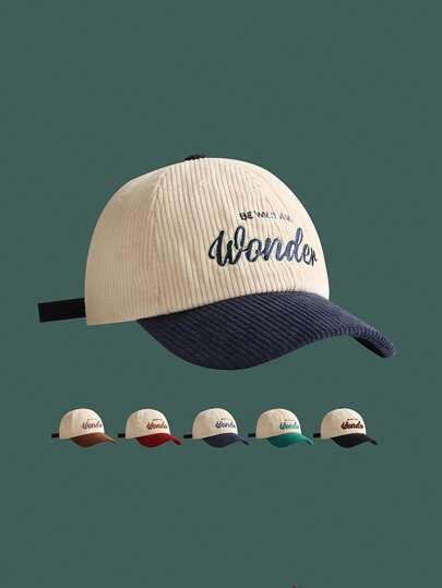 1 pièce Casquette de baseball réglable en velours côtelé avec broderie de lettre, protection UV, ombrage solaire pour femmes Halloween