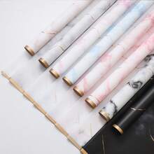 20pcs/Pack Gold Edged Marble Pattern Flower Wrapping Paper, Waterproof Matte Paper - White - View 4