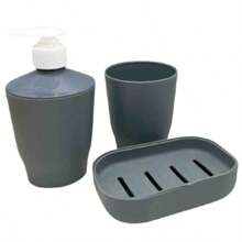 3 Piece Bathroom Kit Black White Gray Cup Holder Toothbrush Holder Dispenser - 灰色 - 查看 1