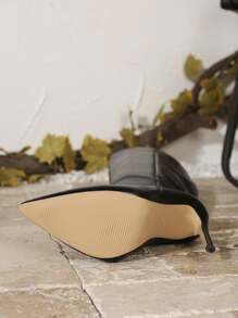 Ideal With Tops, 12cm Sexy Black Pointed Toe Side Zipper Casual Slim Fit Knee-High Boots For Women, Winter,Party