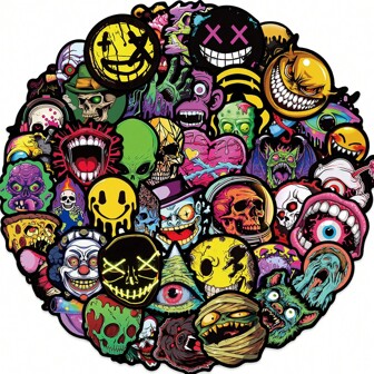 50pcs Gothic Skull Face Stickers,Suitable For Decorating Skateboard,Computer,Desk,DIY,Stickers,Sticker,Goth Stickers