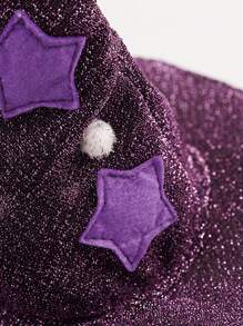 ABLAZE ZAI طقم قبعة ساحرة وكاب من البوليستر، بنمط نجوم بنفسجي، كاب ذو رباط قابل للسحب مناسب لأزياء هالوين للقطط والكلاب قطعة واحدة