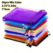 50 piezas/paquete Bolsas de regalo de organza surtidas, bolsas para joyas y dulces para boda, Halloween, fiesta de Navidad
