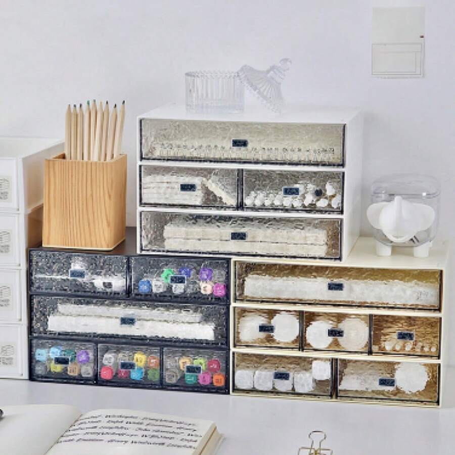 1 pezzo Scatola organizzativa da scrivania con texture ondulata, impilabile, multicolore