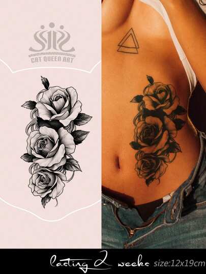 Hình xăm tạm thời bán vĩnh cửu hương thảo, hình xăm hoa hồng đen trắng sống động như thật, quà tặng lễ hội âm nhạc, tiệc tùng, chống thấm nước 7-14 ngày, không phản chiếu ánh sáng, 1 tờ cho cánh tay, eo, lưng, chân, vai, xương quai xanh