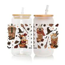 1 Folha de adesivo de transferência UV de design de bebidas fofas de Halloween, À prova d'água 3D DTF com relevo de cristal, para embrulho de copo de 16OZ, adesivo de parede, decoração de esfregão, material de scrapbook de alta qualidade, protetor solar para decoração DIY de copos, laptop, casos de telefone, geladeira, computador, garrafa de água, caderno, computador, mesa, artesanato, adesivo, material de - Multicolorido - Visão 4