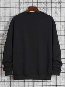Plus Size Men's Fashionable LA English Letter Print Casual Crew-Neck Sweatshirt - Black - View 3
