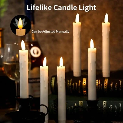 2pcs/6pcs 7.4in Faux Ivory Teardrop Candle Lights, Warm White Flickering Battery Operated LED Candles, Halloween Thanksgiving Christmas Party Wedding Decor
