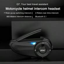Intercomunicador Bluetooth para casco de moto EJEAS Q7, paquete de 2+2, intercomunicador inalámbrico para hasta 7 motoristas con control remoto resistente al agua V5.1 Quick7 - 2 piezas Q7+2 piezas de control remoto - Ver 2
