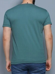 Camiseta Manga Curta Masculina Estamapa Praia 100%Algodao Fio 30.1  Alto Qualidade - Verde Militar - Visão 4