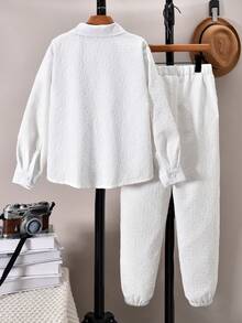 Vihyde Bộ 2 món cho bé trai Tween: Áo sơ mi dài tay in 3D và quần chạy bộ - trắng - Xem 2