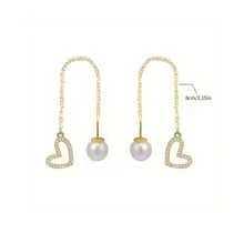 1pair Fashionable And Simple Heart Shaped Pearl Ear Thread Earrings Valentines,Mom,Mother,Mother's Day,Gift